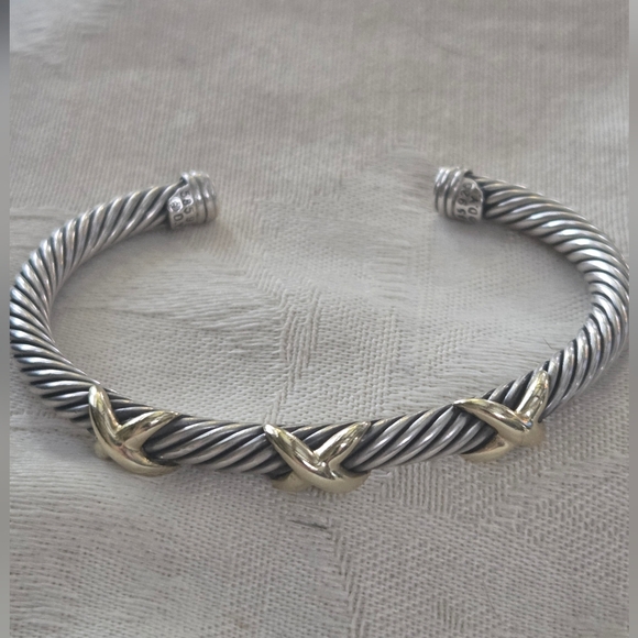 David Yurman Triple X Cable Cuff Bracelet Sterling Silver and 14k